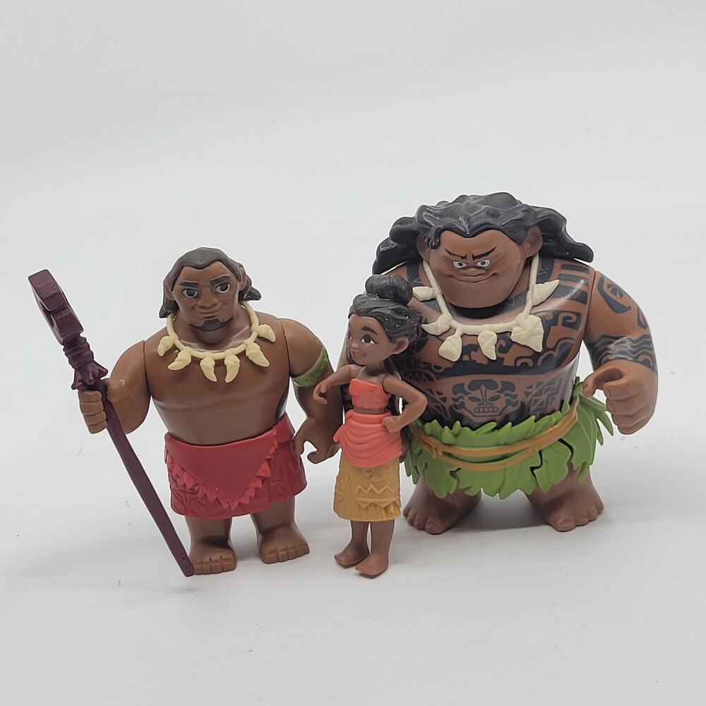Set of 3 Disney Princess Moana Figures Figurines - Moana, Maui, Tui.